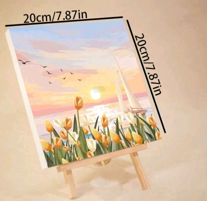 Paint by Numbers: Block Framed Yellow Tulips Lake View