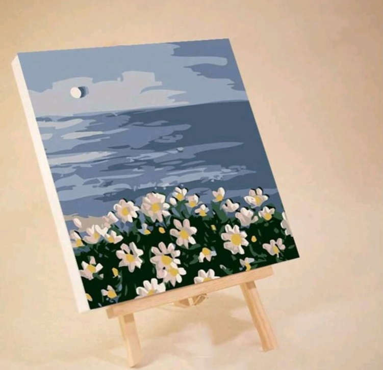 Paint by Numbers: Block Framed Daisies Near Water