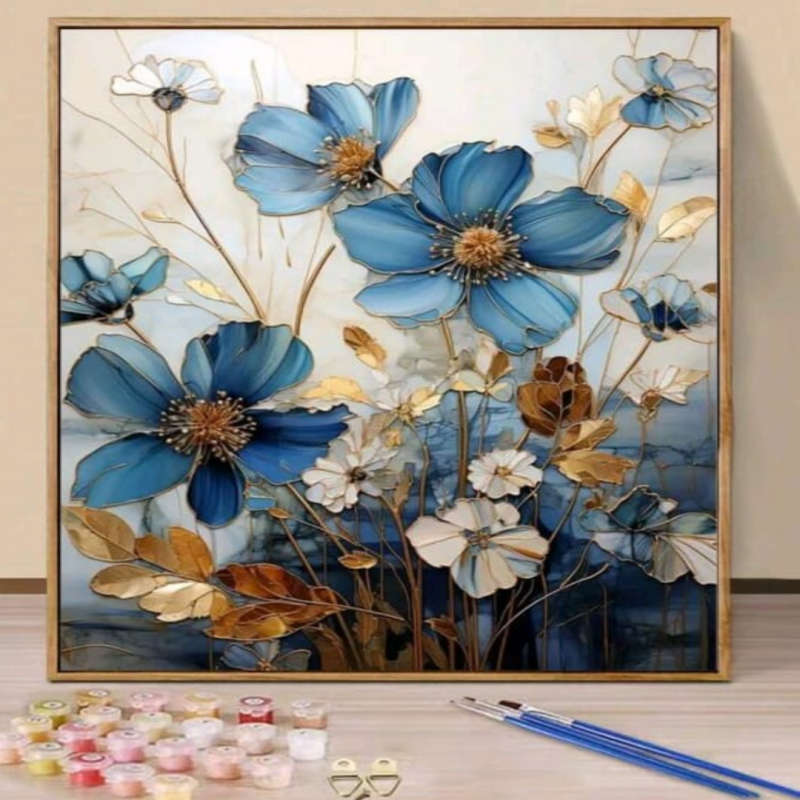 Paint by Numbers: Blue Cosmos Flowers
