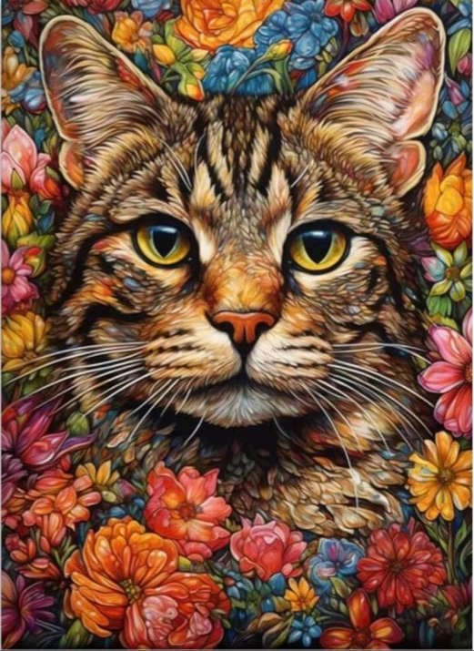 Paint by Numbers: Cat in Flowers