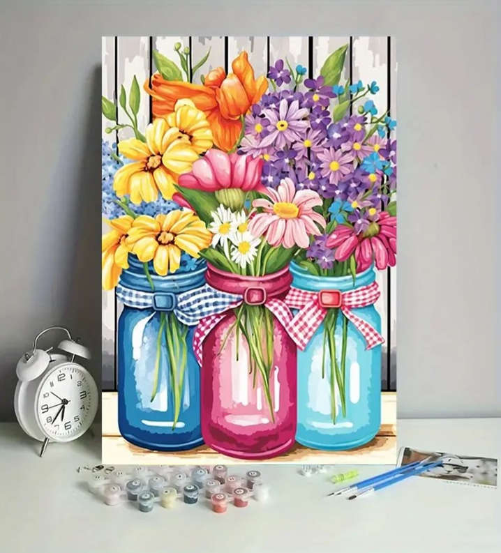 Paint by Numbers: Daisies in Coloured Jars