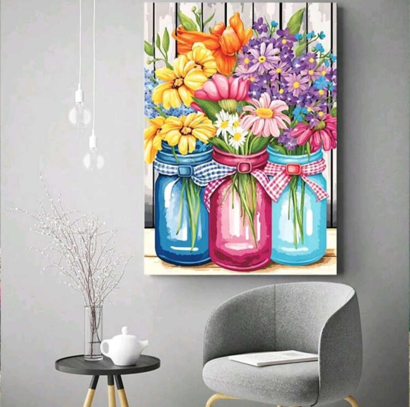 Paint by Numbers: Daisies in Coloured Jars