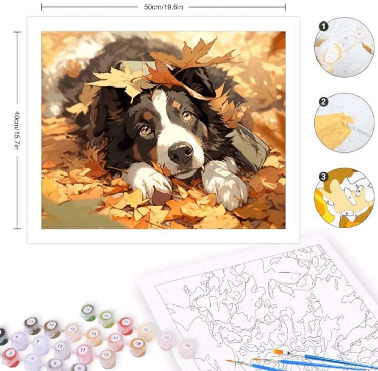 Paint by Numbers: Dog Covered in Leaves