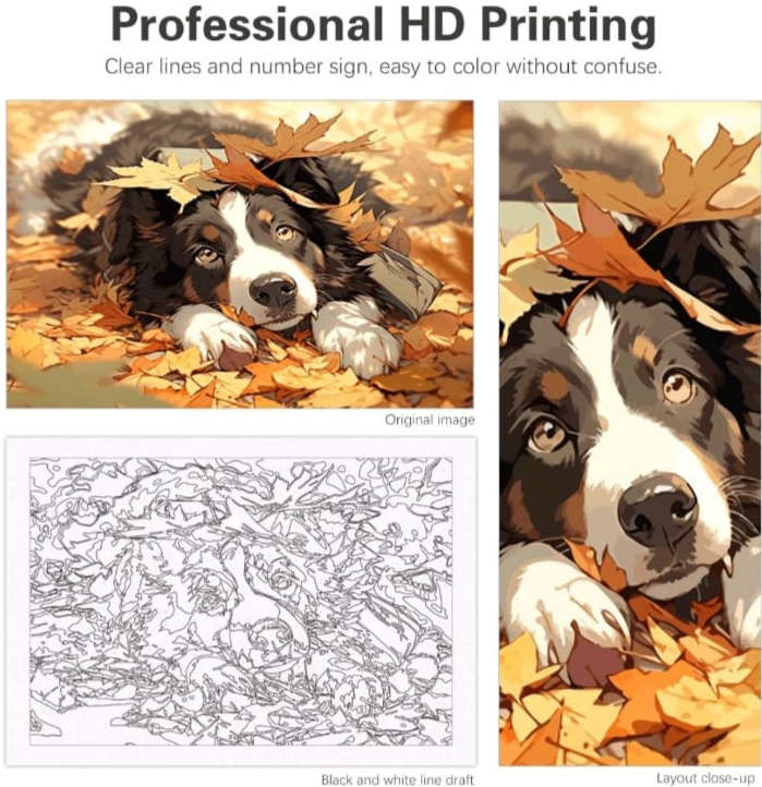 Paint by Numbers: Dog Covered in Leaves