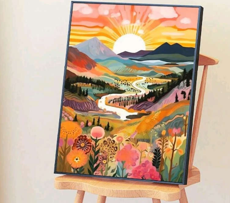 Paint by Numbers: Mountain Sunset Landscape