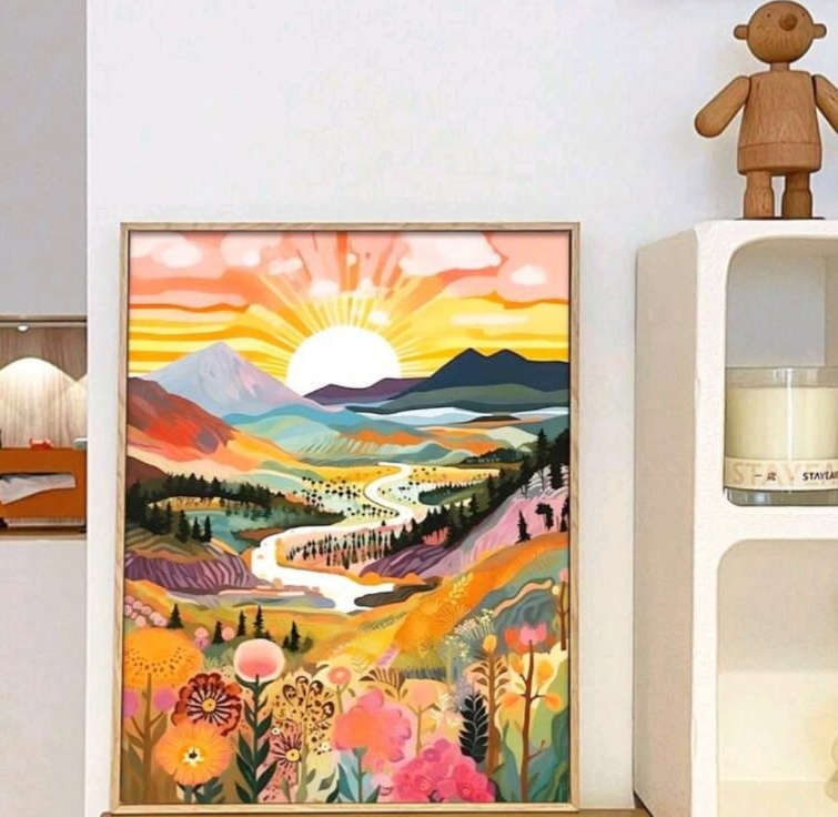 Paint by Numbers: Mountain Sunset Landscape