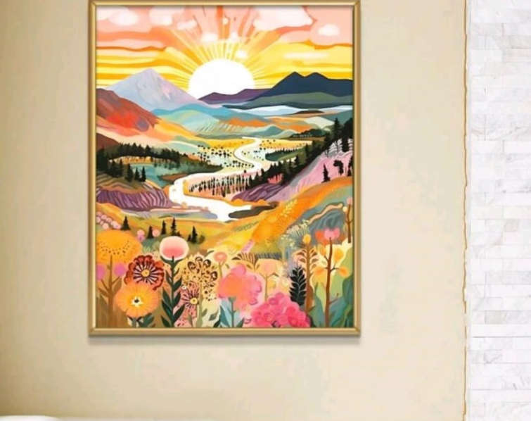 Paint by Numbers: Mountain Sunset Landscape
