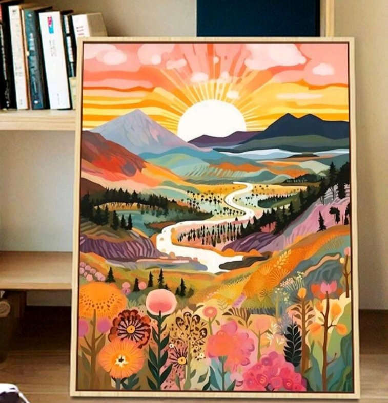 Paint by Numbers: Mountain Sunset Landscape