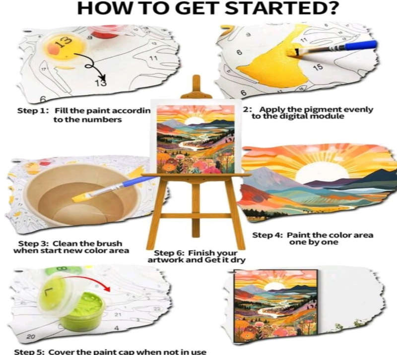 Paint by Numbers: Mountain Sunset Landscape