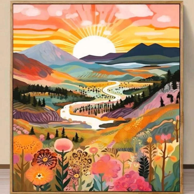 Paint by Numbers: Mountain Sunset Landscape