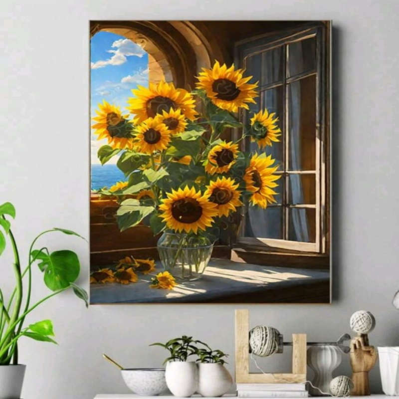 Diamond Dotting: Sunflowers in a Vase