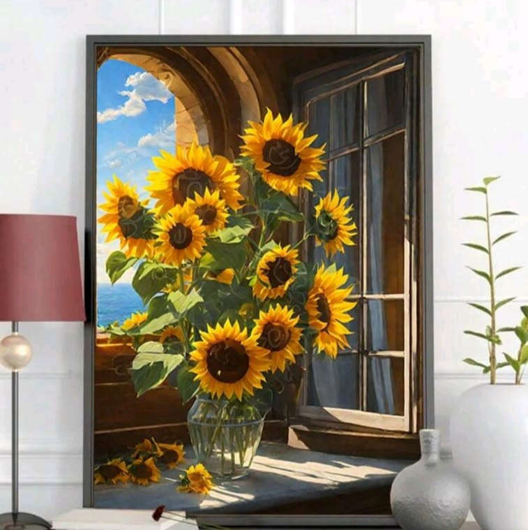Diamond Dotting: Sunflowers in a Vase