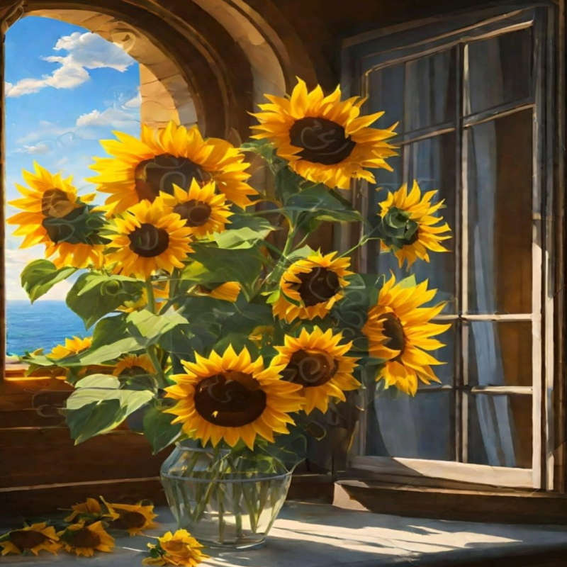 Diamond Dotting: Sunflowers in a Vase