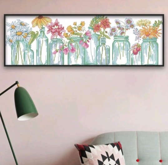 Cross-Stitching: Flowers in Jars