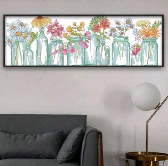 Cross-Stitching: Flowers in Jars