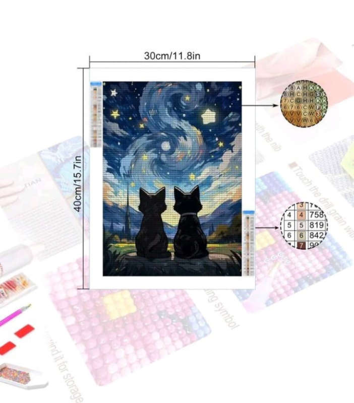 Diamond Dotting: 2 Cats in the Night Sky