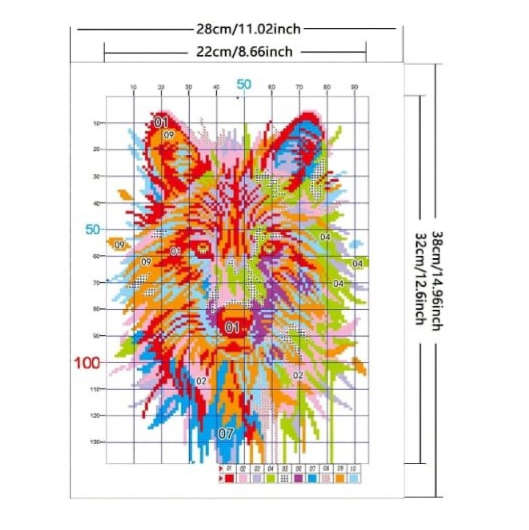 Cross-Stitching: Colourful Wolf