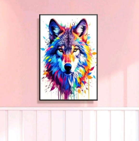 Cross-Stitching: Colourful Wolf