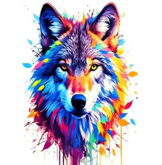 Cross-Stitching: Colourful Wolf