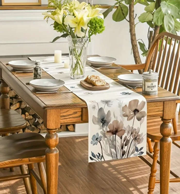 Table Runner - Brown and Grey Flowers