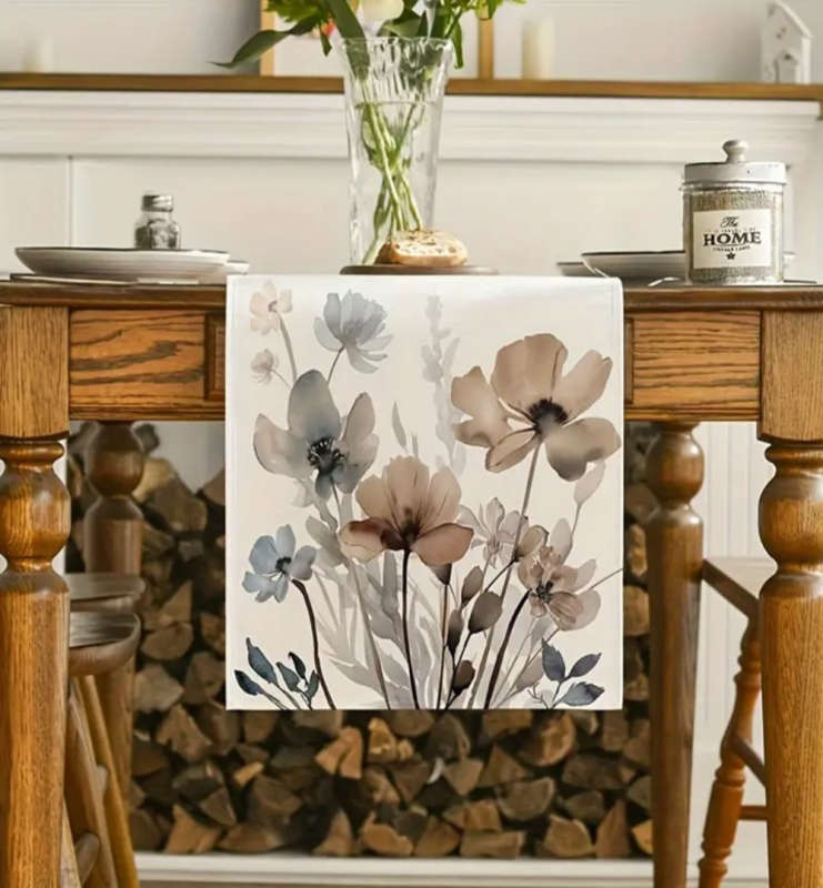Table Runner - Brown and Grey Flowers