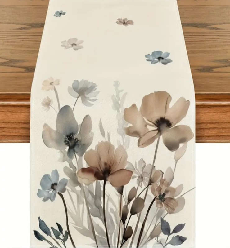 Table Runner - Brown and Grey Flowers