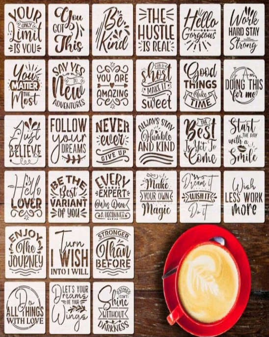 PVC Stencil: 30pc Motivational Quotes