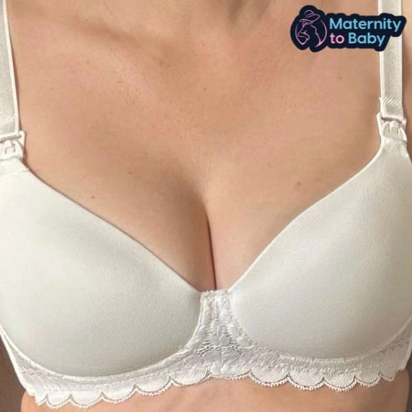 White Lace Trim Underwire Maternity Bra
