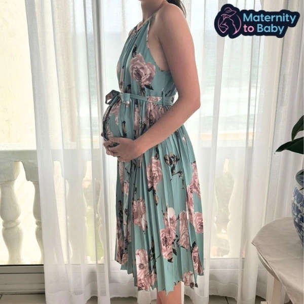 Elegant Green Floral Halterneck Maternity Dress
