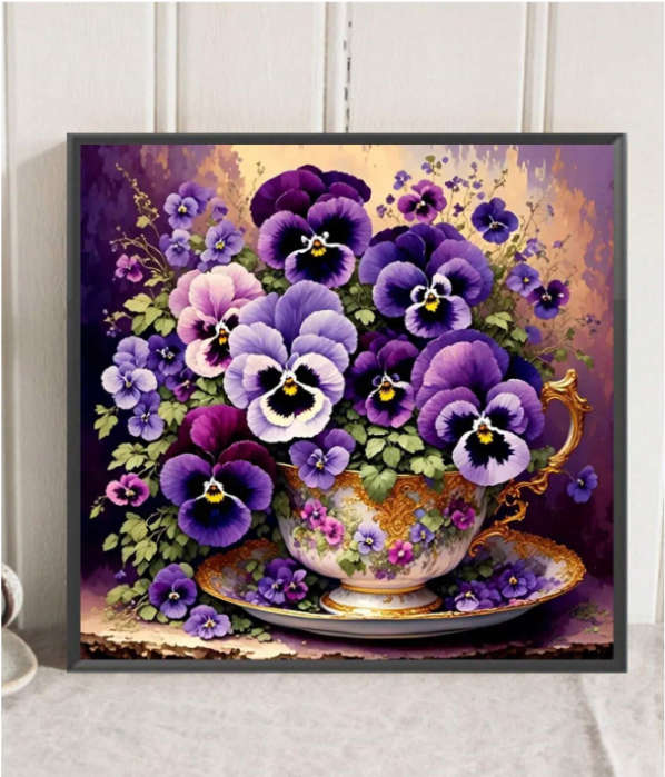Cross-Stitching: Cup of Flowers
