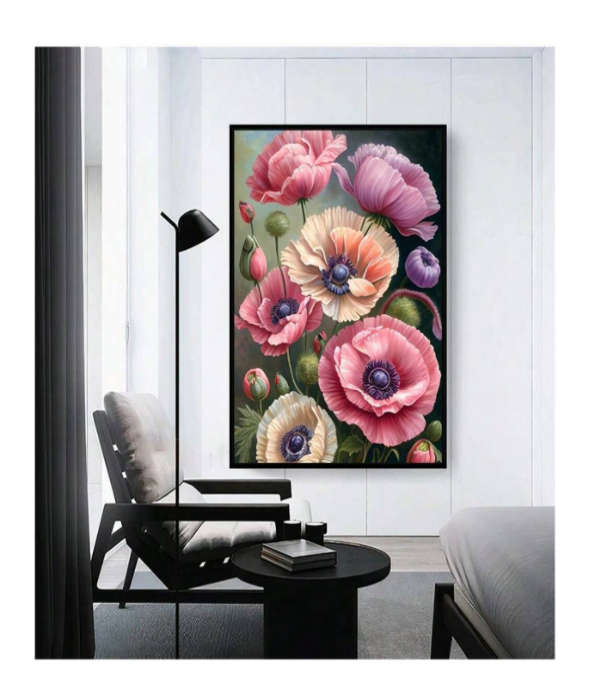 Cross-Stitching: Pink Poppy Flowers