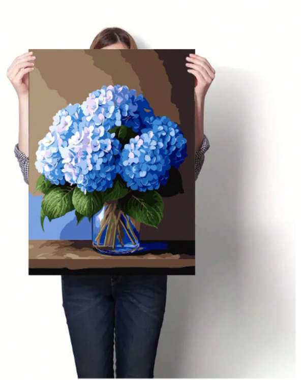 Paint by Numbers: Blue Hydrangeas in Glass Vase