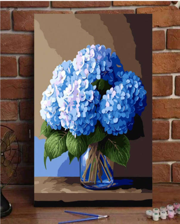 Paint by Numbers: Blue Hydrangeas in Glass Vase