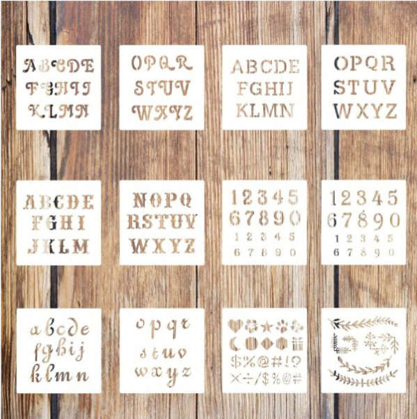 PVC Stencil: 12pcs Calligraphy Letter Template