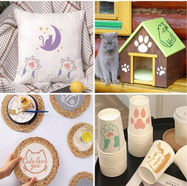 PVC Stencil: 64pcs Cat-Themed Stencil