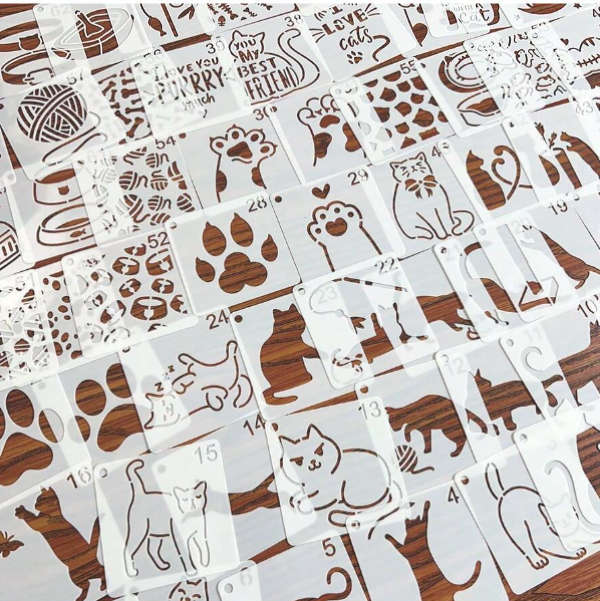 PVC Stencil: 64pcs Cat-Themed Stencil