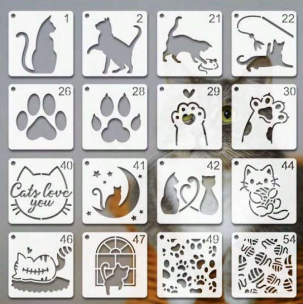 PVC Stencil: 64pcs Cat-Themed Stencil