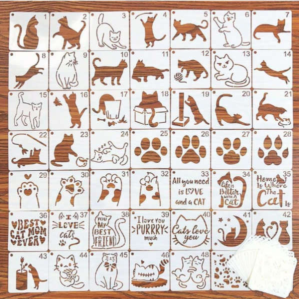 PVC Stencil: 64pcs Cat-Themed Stencil