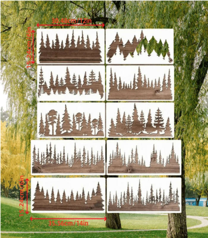 PVC Stencil: 10pc Christmas Pine Trees