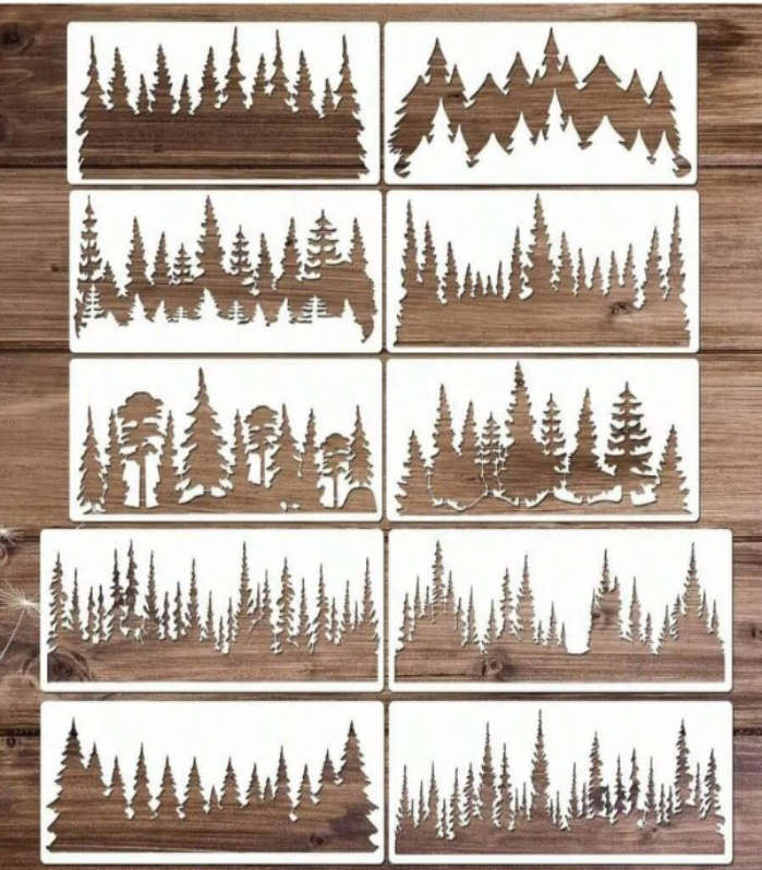 PVC Stencil: 10pc Christmas Pine Trees