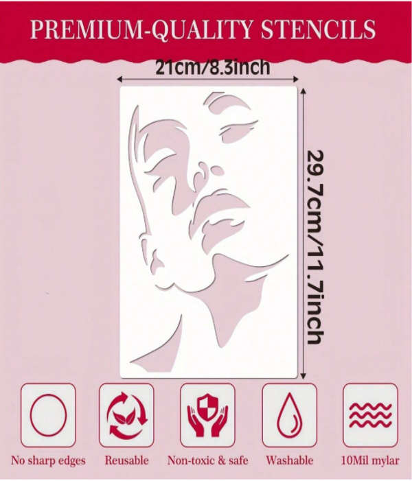 PVC Stencil: 4pc Female Face Silhouette