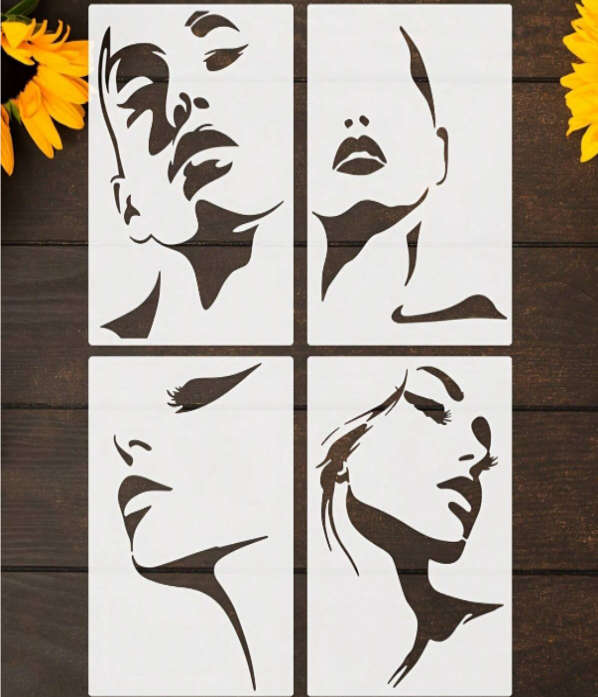 PVC Stencil: 4pc Female Face Silhouette