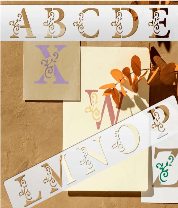 PVC Stencil: 5pc Floral Alphabets