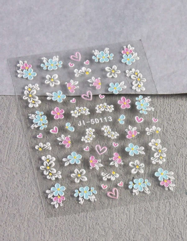 2pcs 5D Colourful Flowers Nail Art Stickers