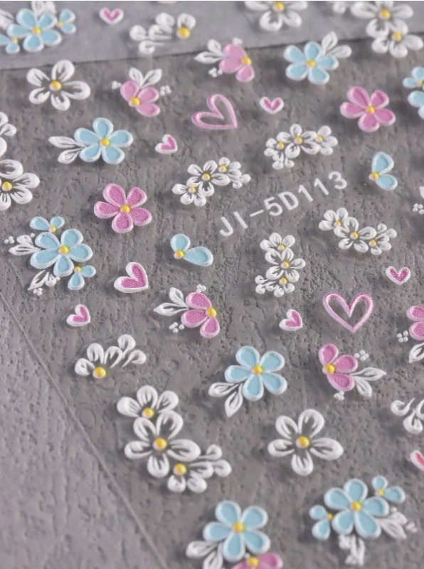 2pcs 5D Colourful Flowers Nail Art Stickers