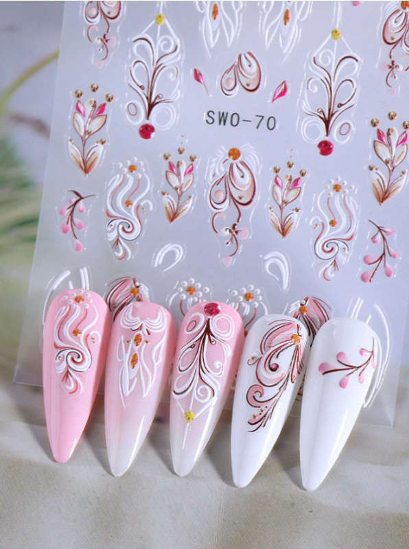 2pcs 5D Flower Nail Art Stickers