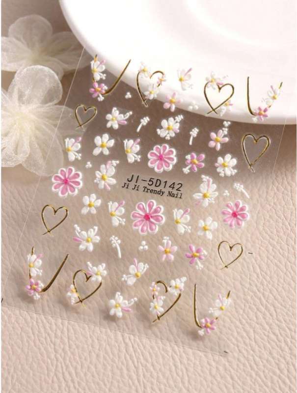 2pcs 5D Flowers and Hearts Nail Art Stickers