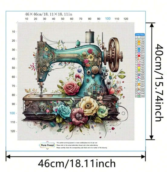 Cross-Stitching: Flowered Sewing Machine