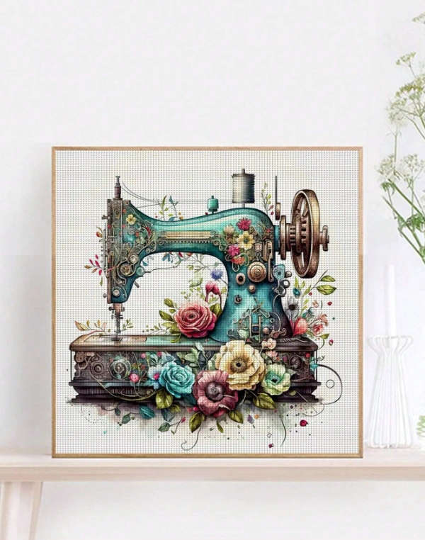 Cross-Stitching: Flowered Sewing Machine