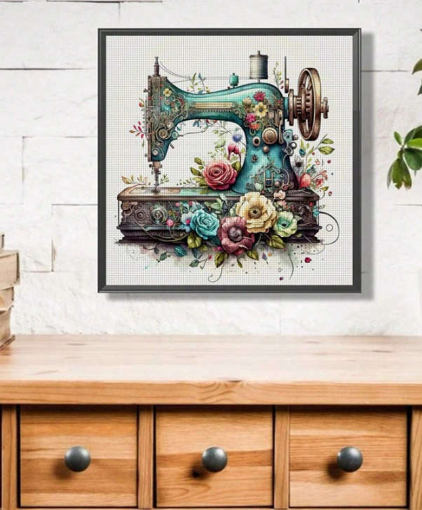 Cross-Stitching: Flowered Sewing Machine